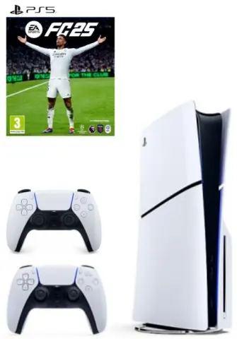 PS5 PlayStation 5 Slim - White, 1 TB SSD + DualSense + EA SPORTS FC 25 cover